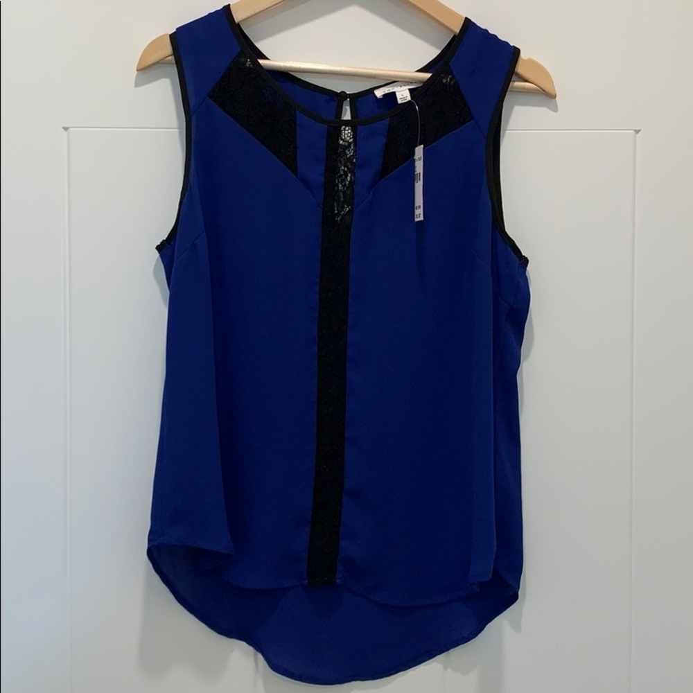 Blue and black lace top